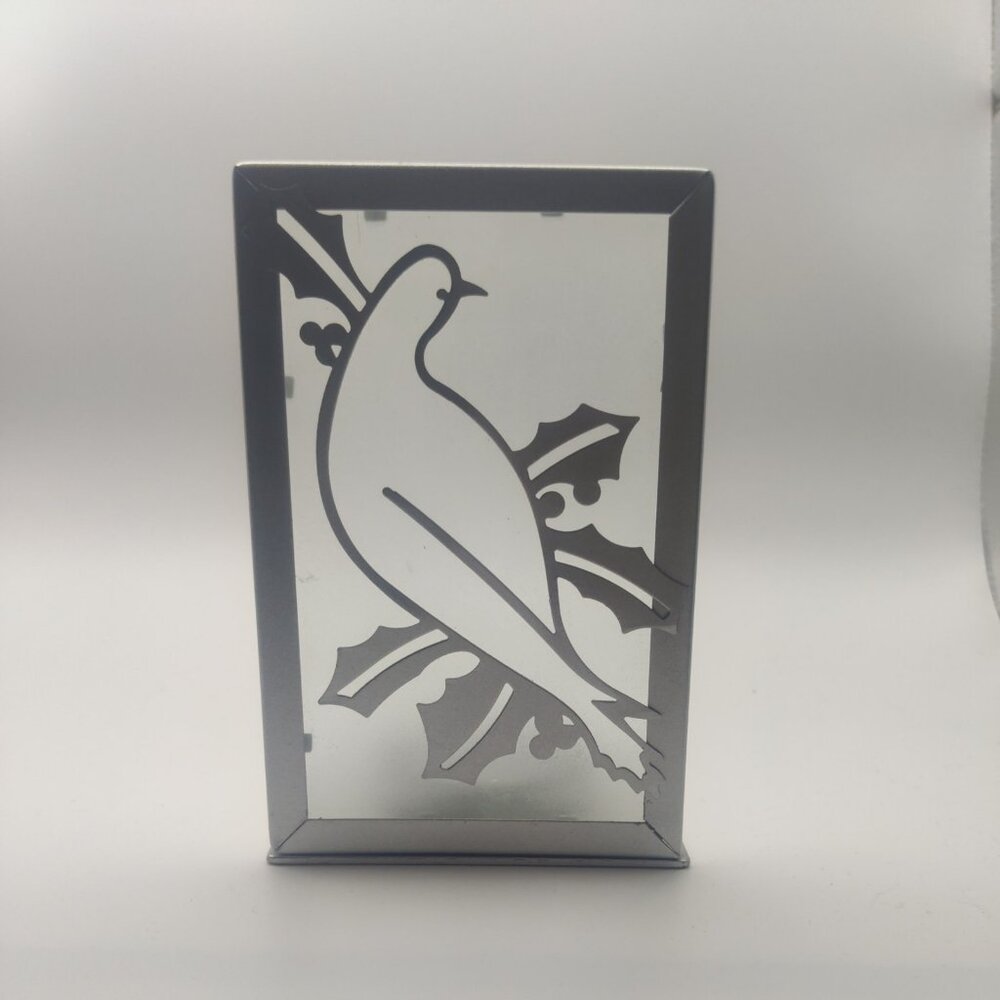 Dove & Leaves Silver Metal Glass Luminary Candle Holder